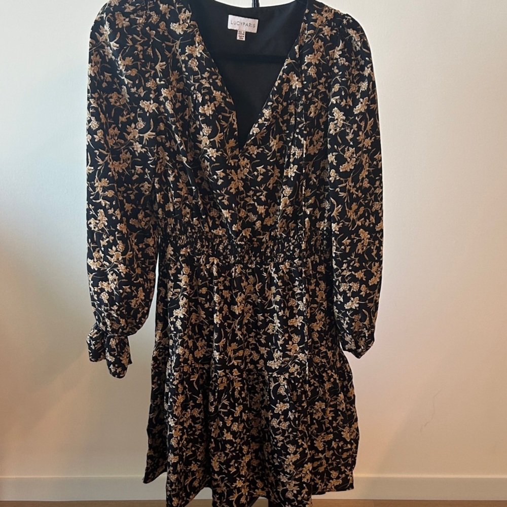 Lucy Paris Black and Cream Floral Long Sleeve Dress
